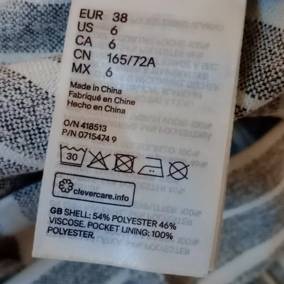 H&M Paperbag Waist Striped Mini Skirt Belted Size 6 Gray White - Picture 7 of 9